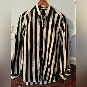 Black and White Striped Button-Up Beetlejuice Shirt